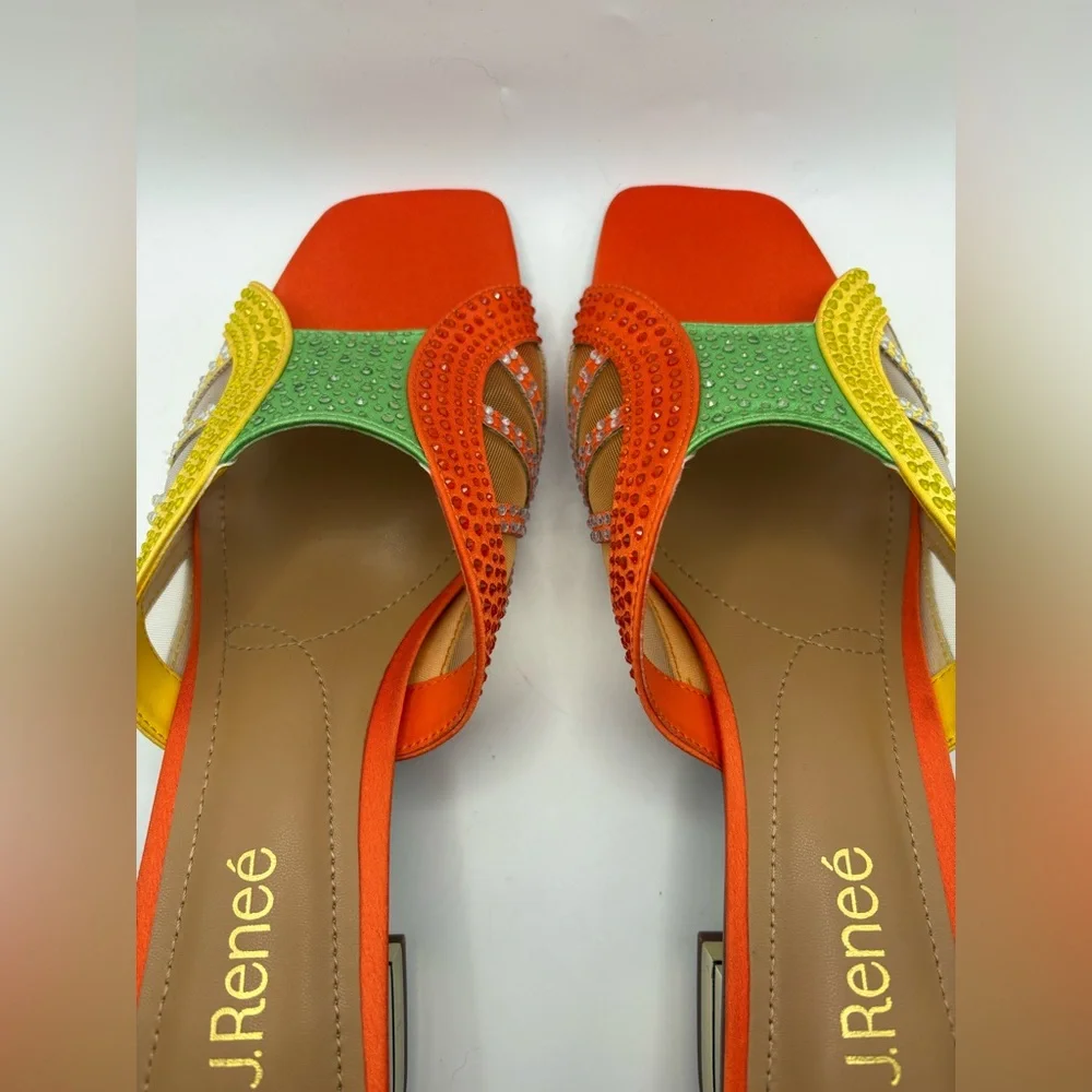 J.Renee Orange, Yellow & Green Embellished Low Block Heel Slide - Picture 8 of 16